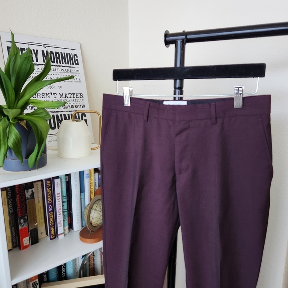 The Kooples Burgundy Wool Blend Fitted Ankle Pants - Picture 3 of 4